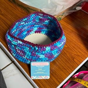 Single Cute circle crocheted Basket, by me. ❤️Blue and Burgundy  color
